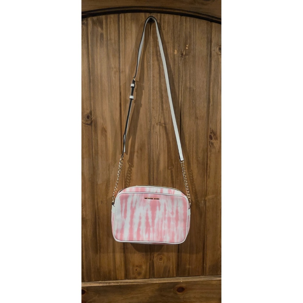 Michael Kors Jet Set East West Crossbody Bag Womens‎ Pink White Tie-Dye Leather